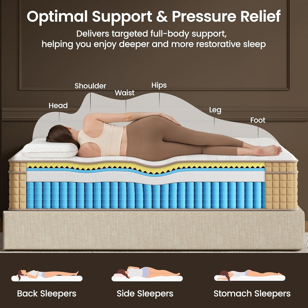 Firm Cal King Mattress 13 Inch, Deep Sleep Hybrid Mattresses in a Box, Zoned Lumbar Support for & Back Pain Relief