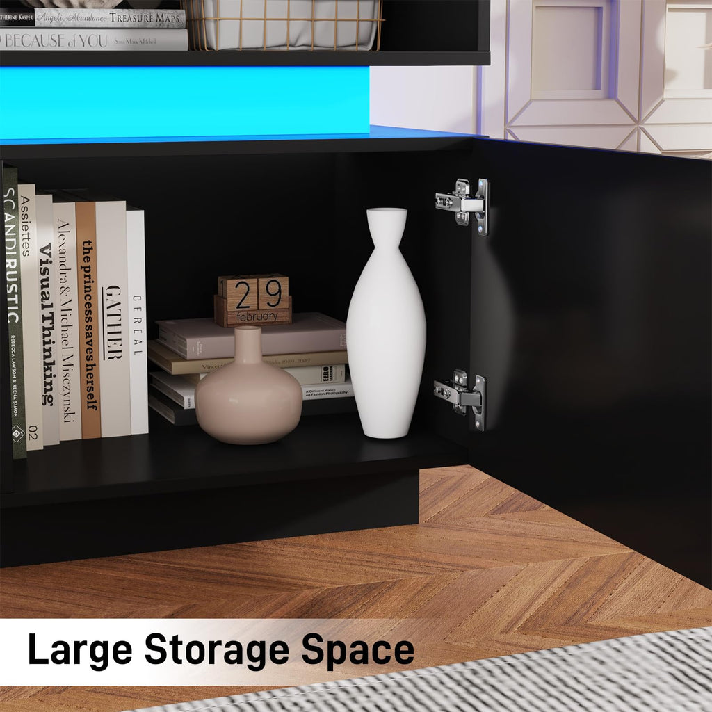 Fireplace TV Stand for 95" TV, 83" LED Entertainment Center with 40" Fireplace & Power Outlets, High Gloss TV Stand