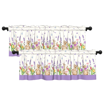 Easter Rabbit Curtain Valance Lavender Floral Short Kitchen Valances 2 Panel Rod Pocket Blackout Drapes Dining Room