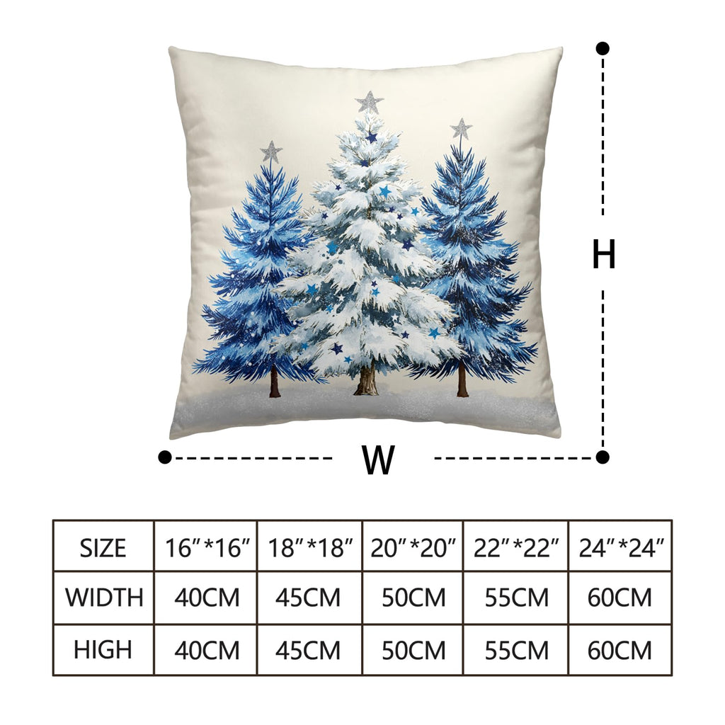 Blue Christmas Tree Pillow Covers 16x16 Set of 2 Xmas Pillow Cases