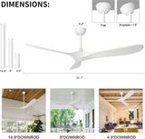 72" White Wood Ceiling Fan with Solid Wood Blades,Indoor/Outdoor 3-Blade DC Motor Ceiling Fans,Remote Control,6-Speed Silent Reversible Motor,Rustic Wooden Ceiling Fan for Patio,Living Room,Bedroom A102-B0DLKKVSJK