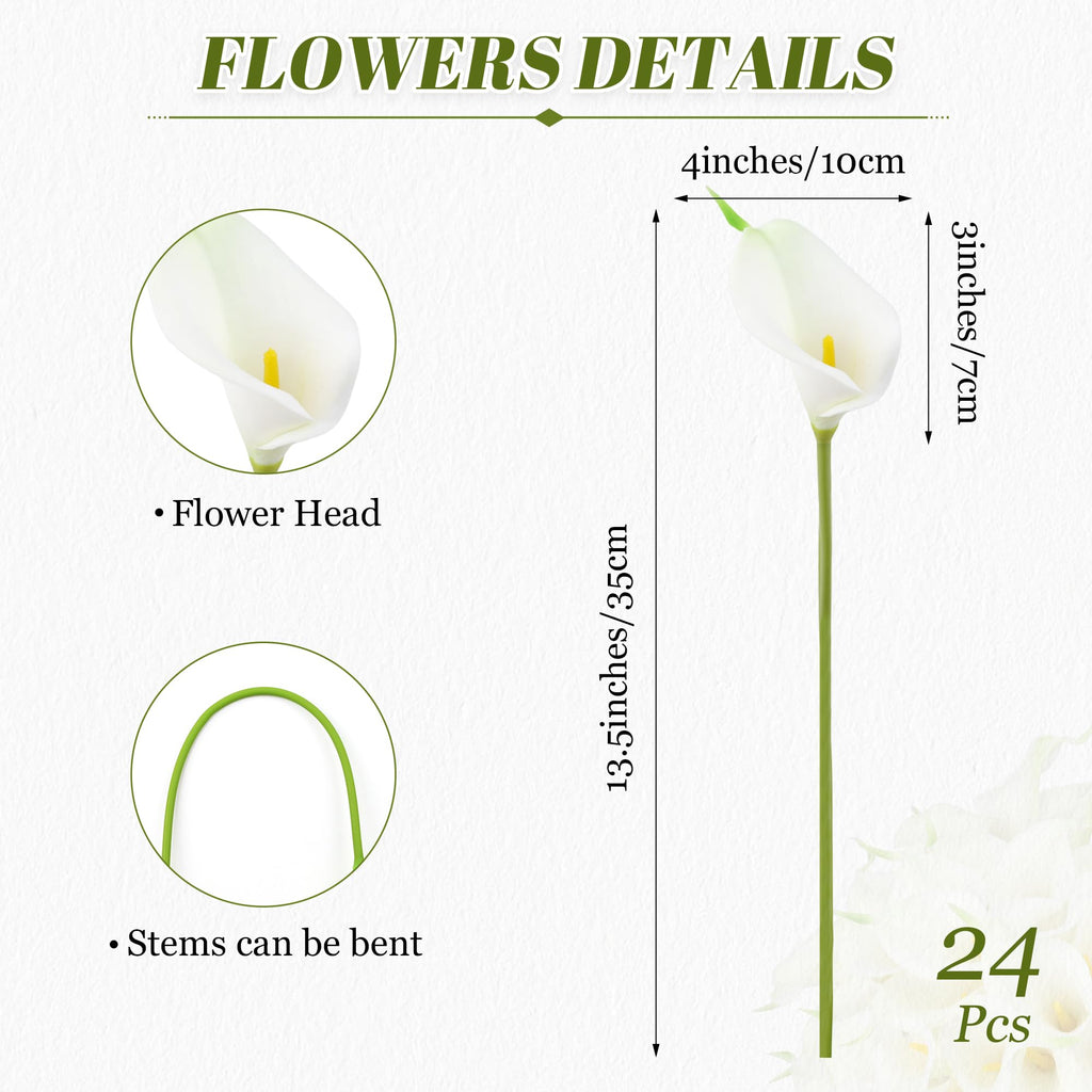 24 Pcs White Calla Lily Artificial Flowers Wedding Bouquets