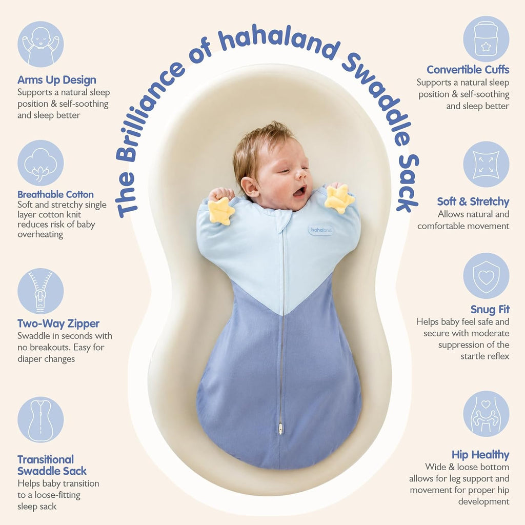 Transitional Swaddle Sack, Arms-Up Baby Swaddle with Soothing Toys