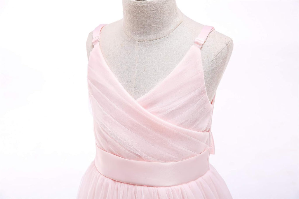 Flower Girls Spaghetti Strap Tulle Dress Long A Line Wedding Pageant Dresses Princess Birthday Party Ball Gown