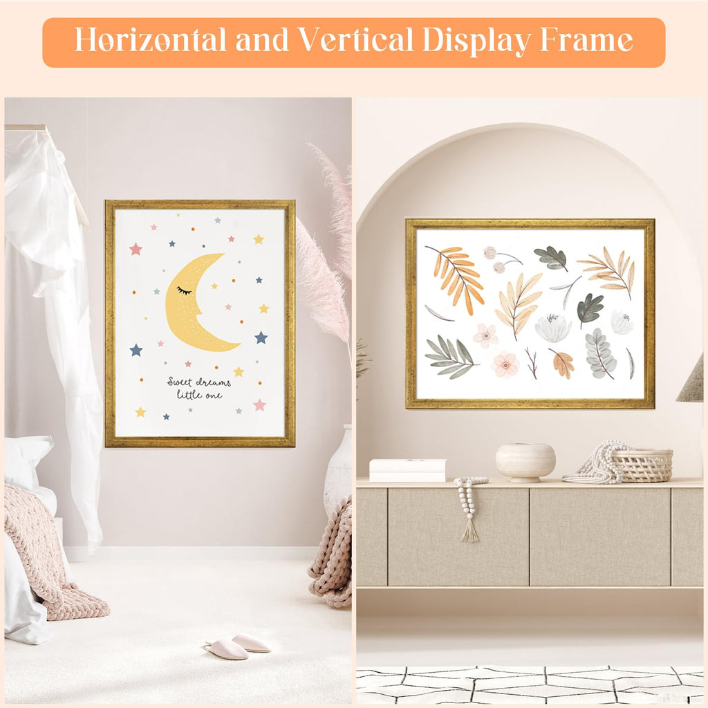 19x27 Wood Frame Gold, Ornate Natural 27x19in Picture Poster Frame, Modern Golden 19 x 27inch Gallery Wall Photo