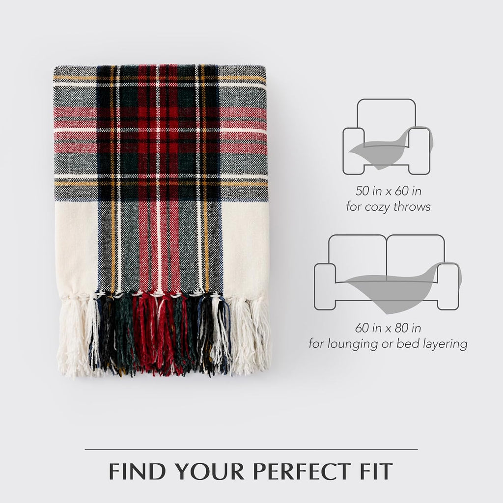 Chenille Christmas Throw Blanket, 60"x80", White Stewart Plaid