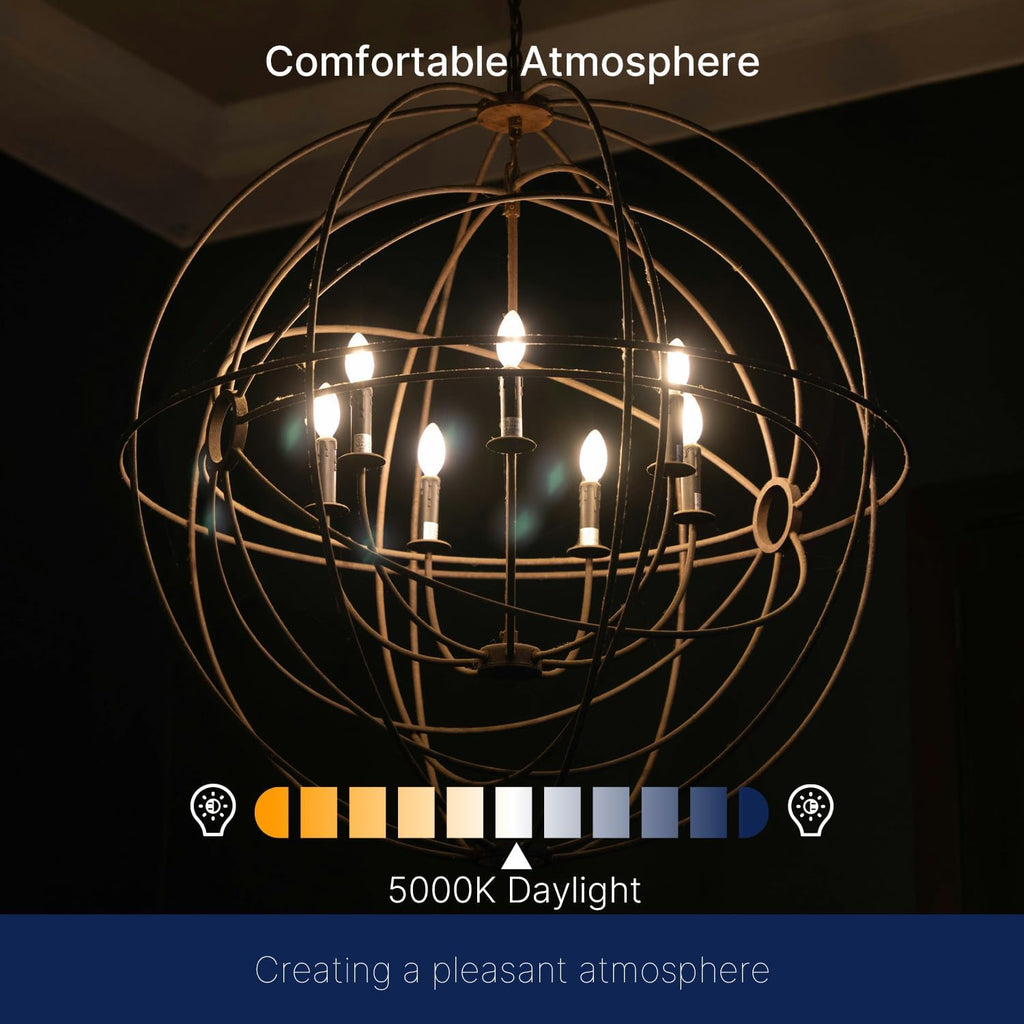 5000K Daylight Dimmable LED Candelabra Bulbs, 60W Equivalent, B11 E26 Base LED Chandelier Light Bulbs, 550LM