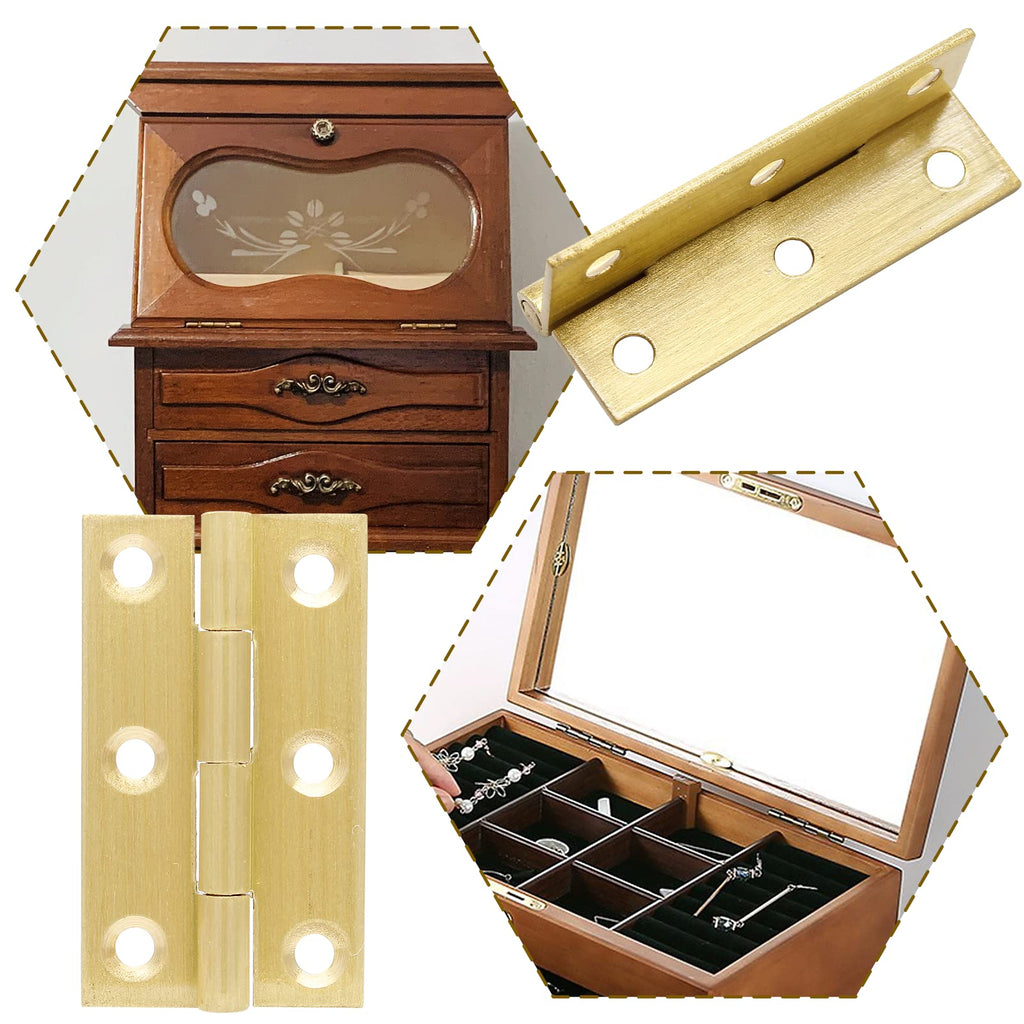 8pcs 1.5 Inch Brass Hinges, Gold Mini Butt Hinges