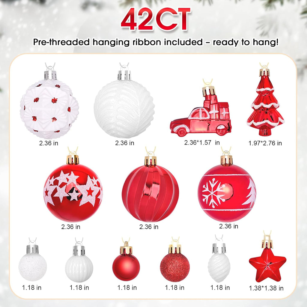 Christmas Ornaments, Various Styles of Christmas Ball Ornaments, Shatterproof Christmas Balls for Holiday Xmas - Set of 42