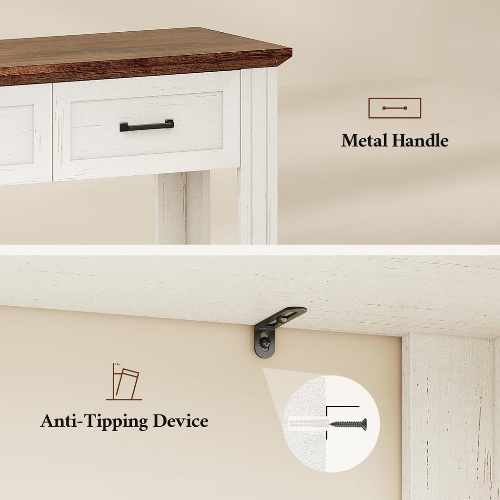 47" Farmhouse Console Table with 3 Drawers, Rustic Entryway Table