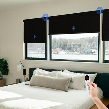 Motorized Blinds for Windows - Roller Window Shades with Remote, No-Drill Installation, Cordless Automatic Blackout