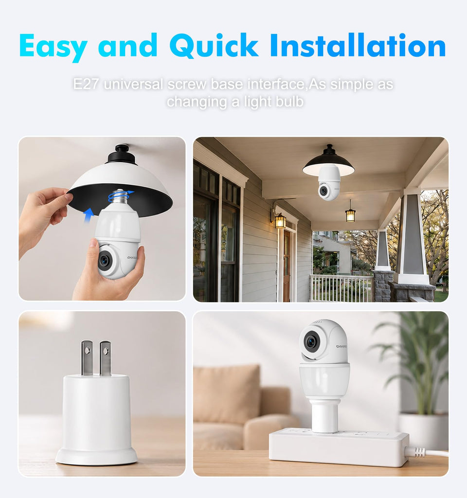 Light Bulb Security Camera, 2K 5GHz WiFi Camera for Outdoor, Spotlight, 2 Pack