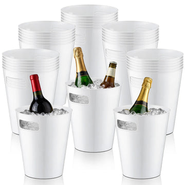 32 Pack White Ice Buckets for Parties, 3l Plastic Beverage Bucket with Handle, Large Drink Tub Cooler for Champagne