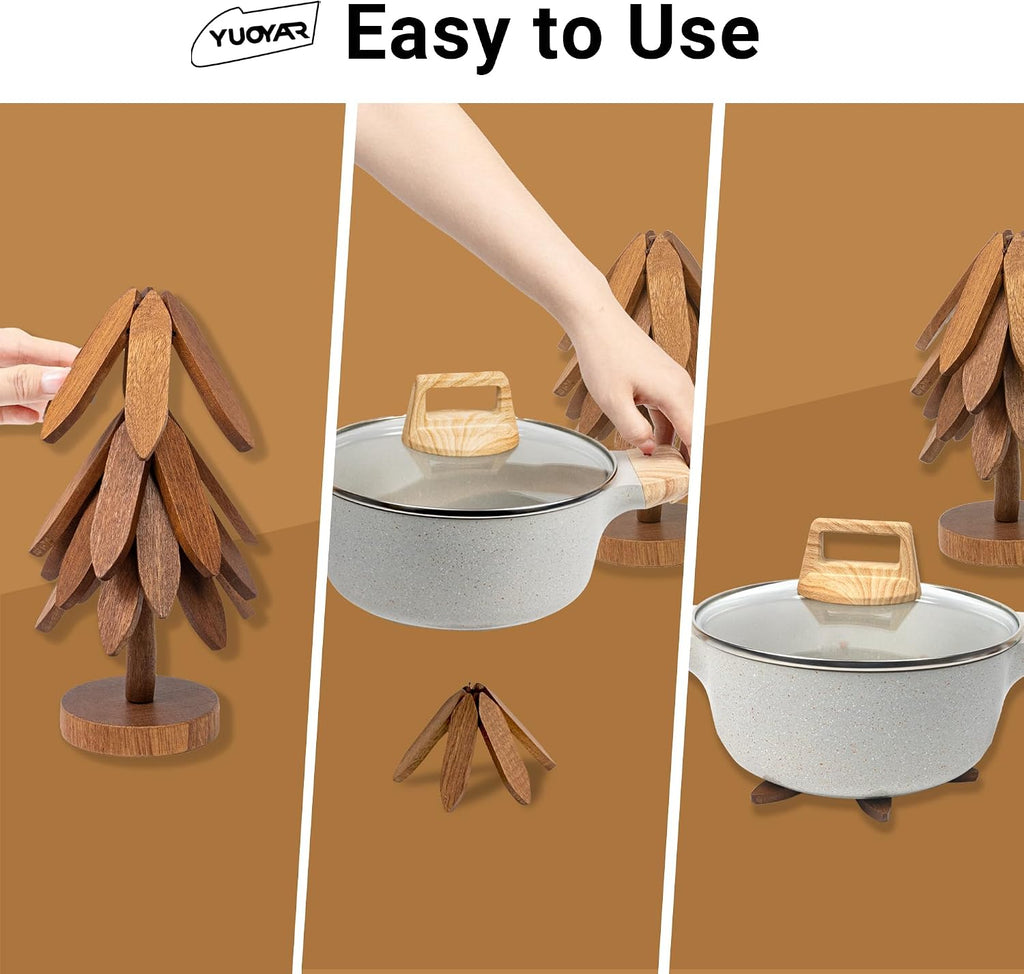 Wooden Tree-Shaped Trivets Set for Coffee Table, Kitchen - Set of 4
