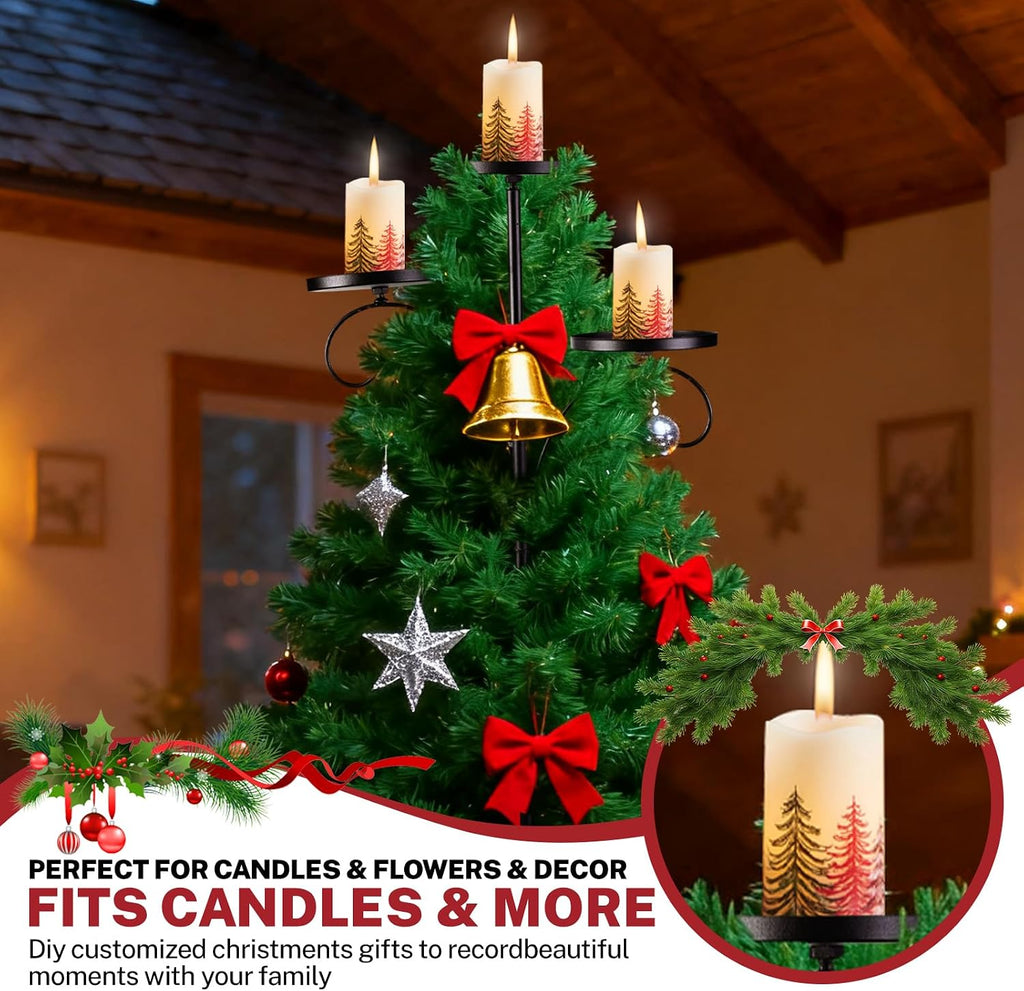 Christmas Tree Topper, Black Triple Tree Topper Candelabra, 3 Tier Candle Holder Shelf for Christmas, Holiday, Indoor - Set of 3