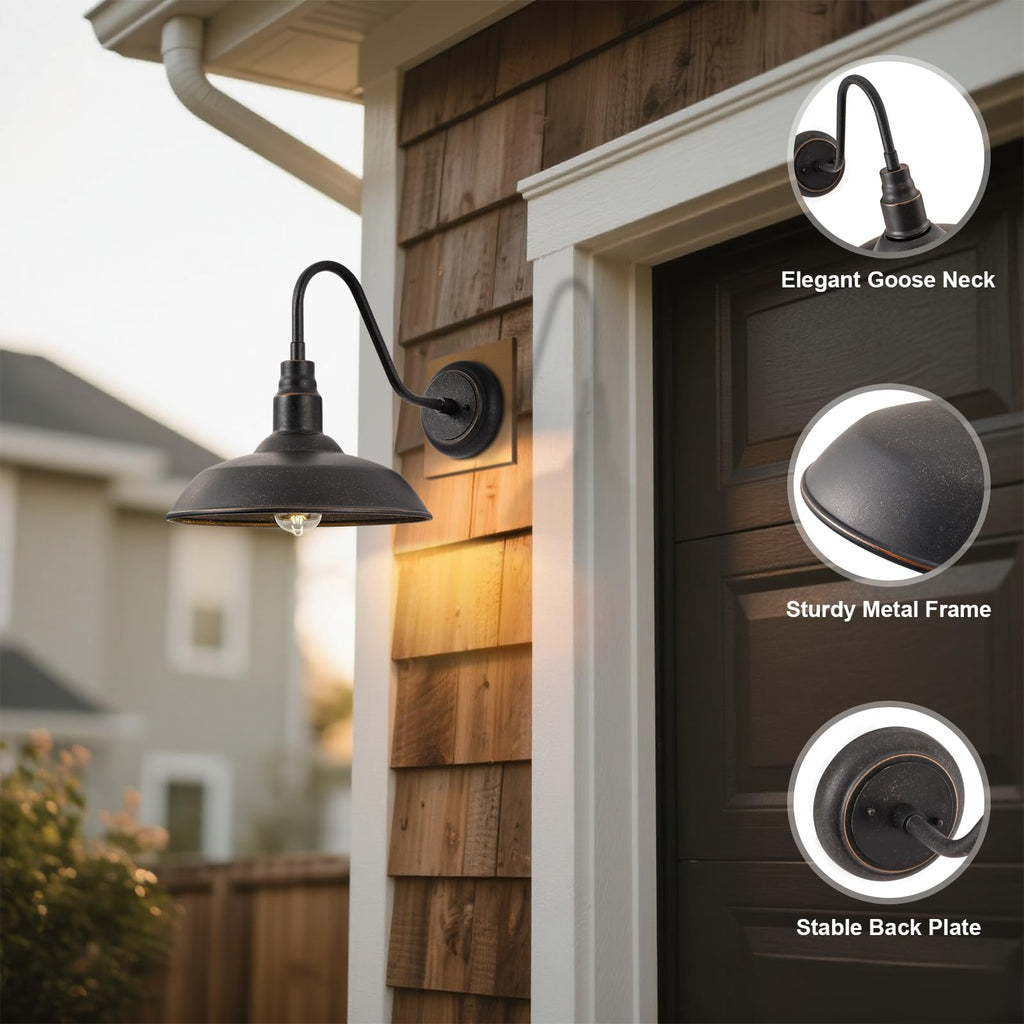 14in Outdoor Gooseneck Barn Light for Garage, 2 Pack Bronze Exterior Wall Lights Fixture for Porch, Outside Farmhouse