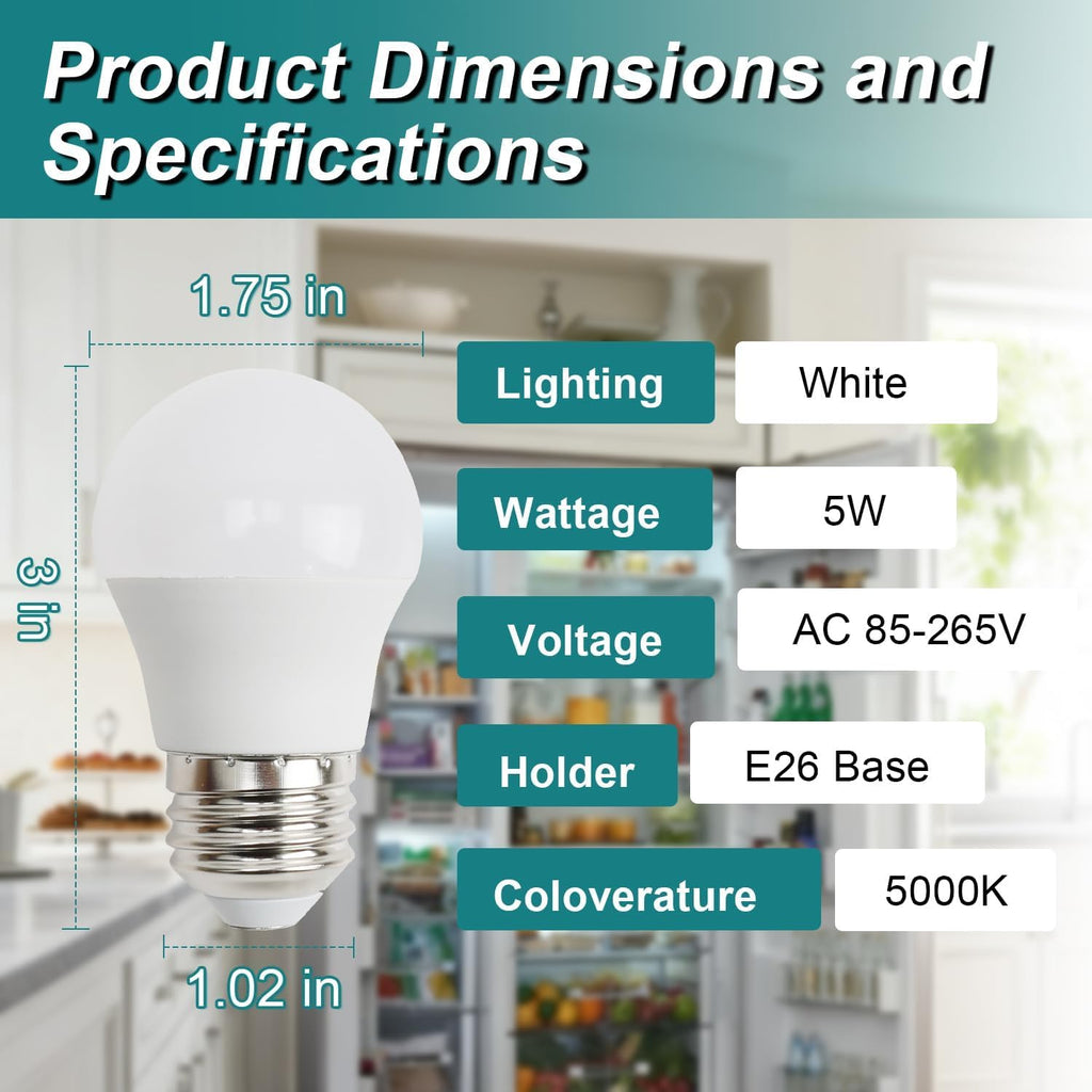2PCS E26 5W Freezer Refrigerator LED Light Bulbs Compatible with Whirlpool Frigidaire Maytag Jenn-Air Amana Replace#