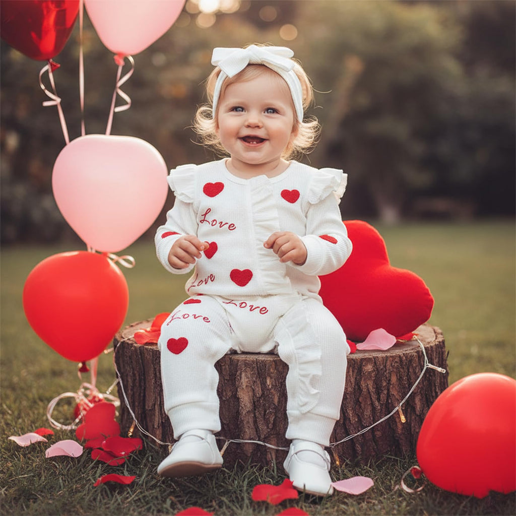 My First Valentines Day Baby Girl Outfit Newborn Onesie Love Heart Embroidery 1st Valentines Romper Cute Clothes