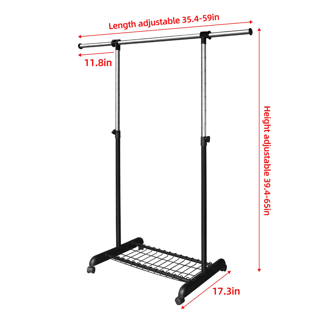 Adjustable Clothing Rack for Hanging Clothes, Heavy Duty Garment Rack with Wheels,Free Standing Rolling Clothes Rack