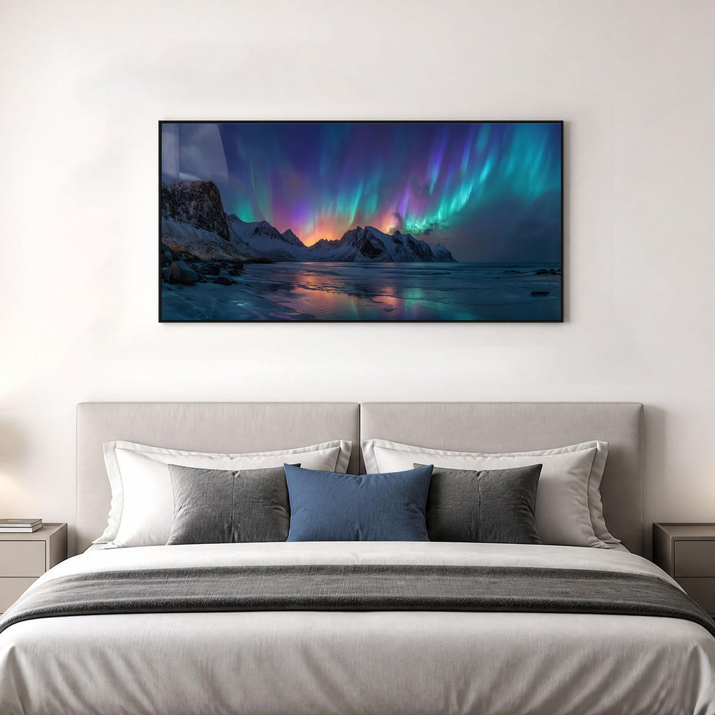 Large Northern Lights Wall Art, Crystal Porcelain, 24"x48"