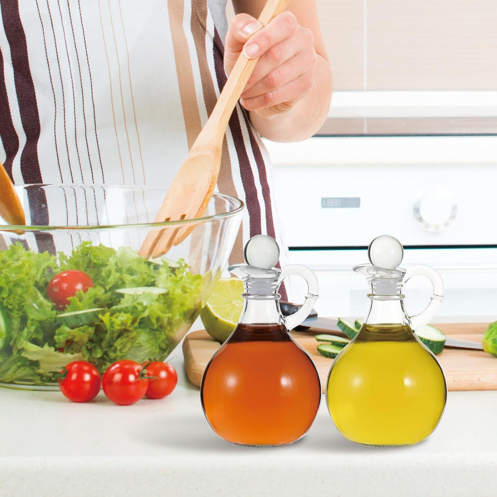 Oil and Vinegar Cruet, Glass Oil and Vinegar Dispenser with Airtight Stopper, Glass Condiment Container - Set of 2