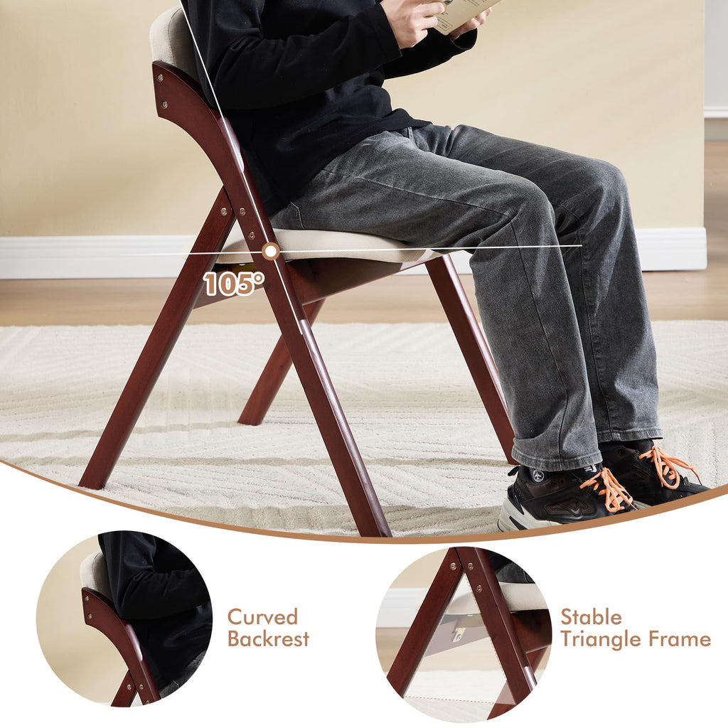 6-Pack Folding Chairs with Cushion, Linen Padded Foldable Dining Chairs, Portable Walnut Wooden Folding Chairs Dining