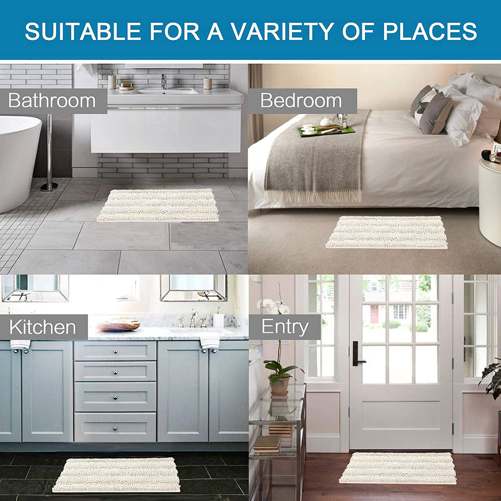 Bathroom Rugs Bath Rugs Non Slip Bath Mats Extra Thick Chenille Striped Rug 17" x 24" Absorbent Soft Shaggy Washable