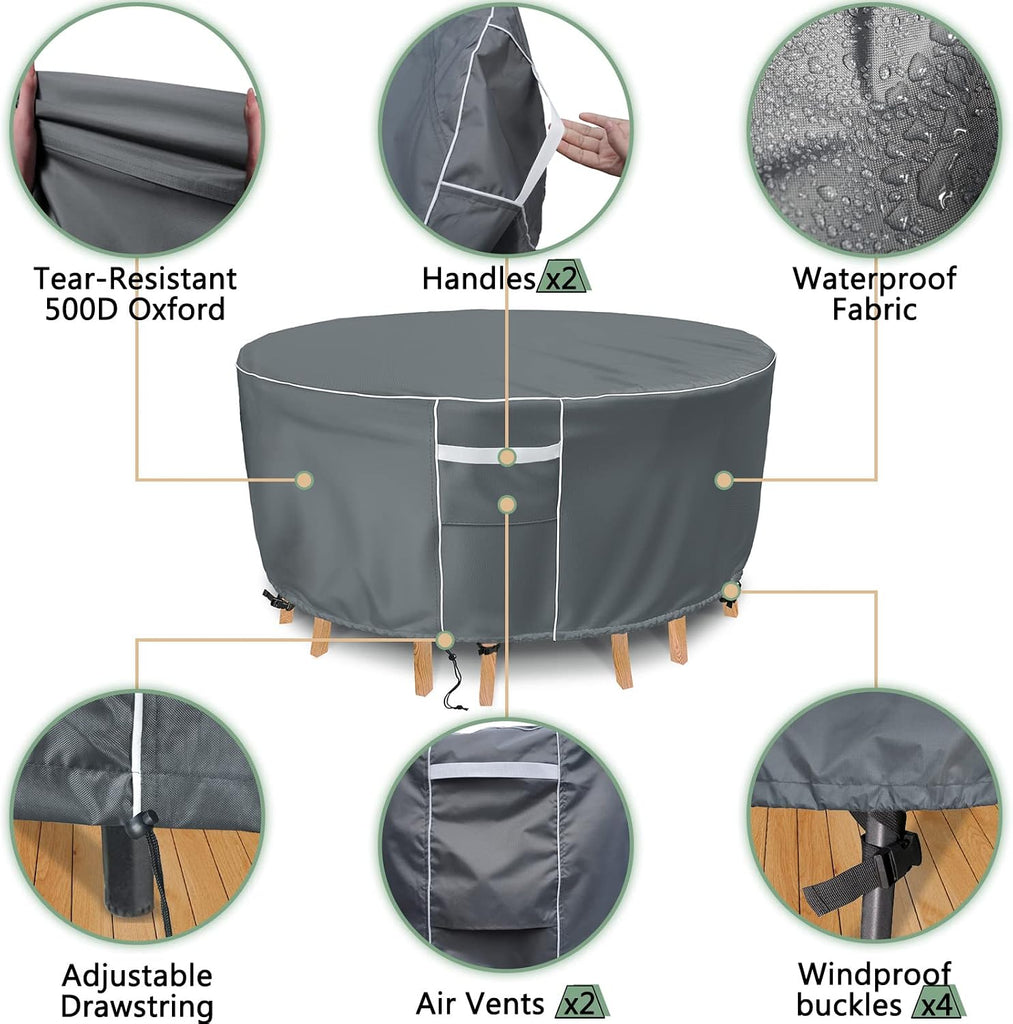 Round Outdoor Furniture Cover Waterproof, Round Patio Furniture Covers Table and Chairs Set, Heavy Duty 600D, 62" Dia