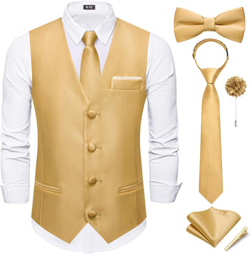 Boys Vest Solid Suit Vest for Boy Tie Bowtie Pocket Square Cufflinks Lapel Pin Tie Clip Vests Kid