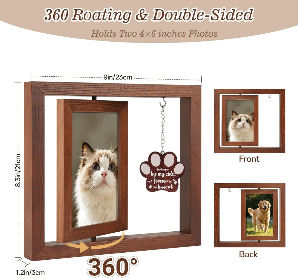 Dog Memorial Gifts for Loss of Dog, Rotating Wooden 4x6 Picture Frame