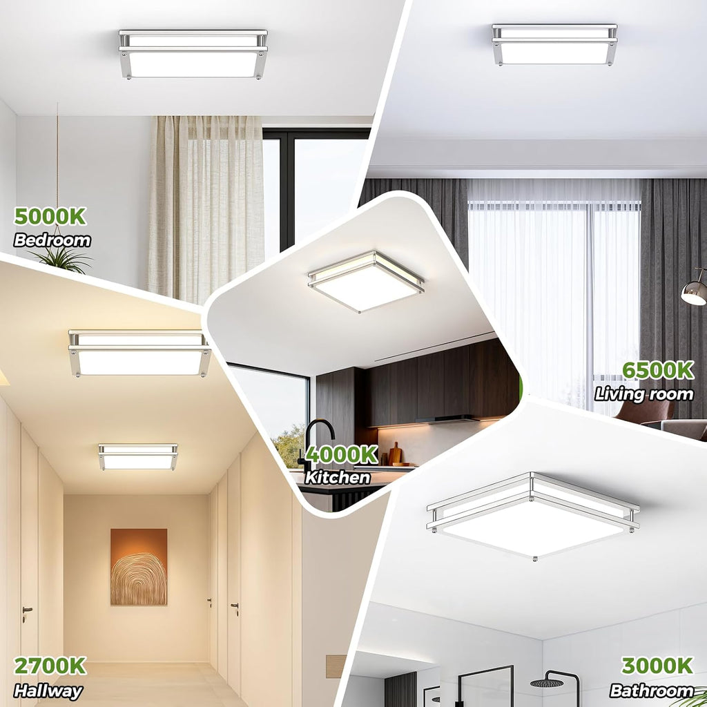 13 Inch Dimmable Square LED Ceiling Lights, 2-Pack 36W Brushed Nickel Flush Mount Light Fixtures, 3200LM Super Bright