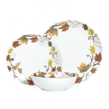 Melamine Dinnerware Set for 4, 12-Piece Fall Dishes, Yellow Maple Leaves