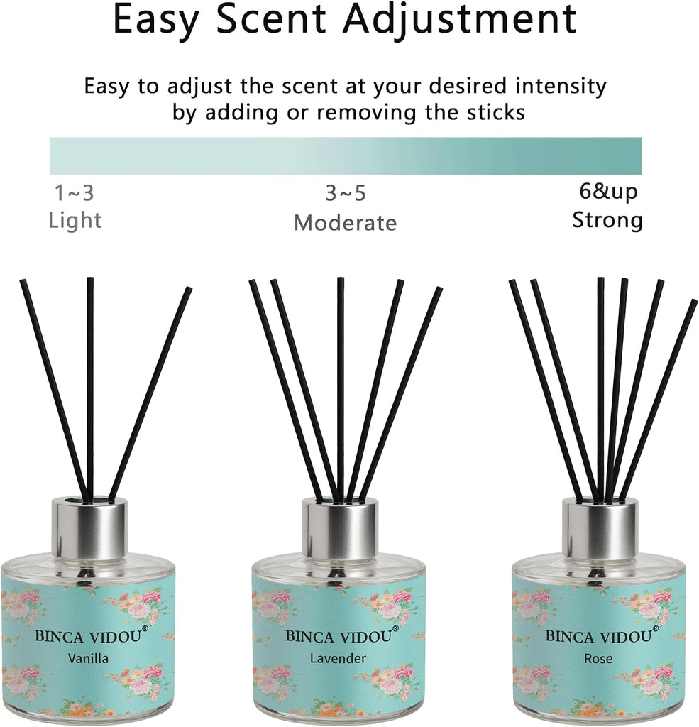Reed Diffuser, Lavender, Rose, Vanilla Aromatherapy Oil Diffusers, Gift & Stress Relief, 50ml x 3 - Set of 3
