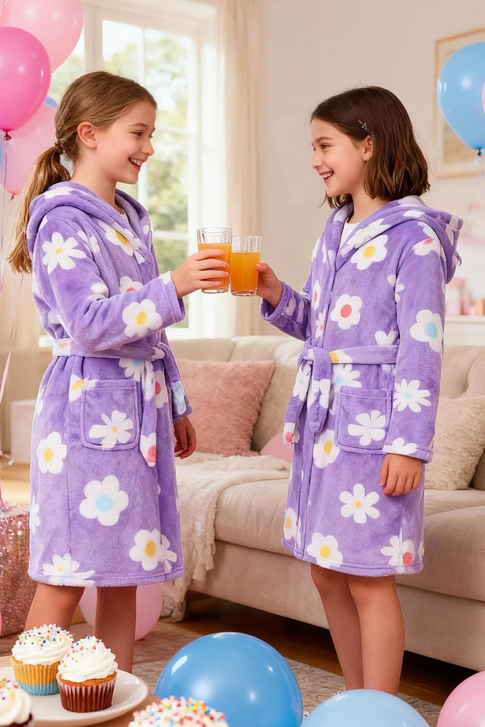 Girls Fleece Hooded Robe Warm Sleepwear for Toddler Kids Soft Fuzzy Bathrobe Gifts