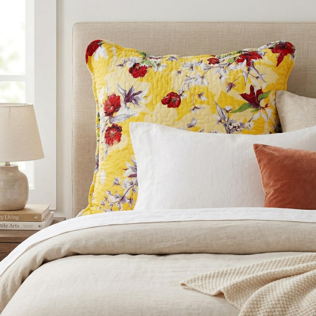 Yellow Hummingbird Quilted Euro Sham, 26 x 26 in