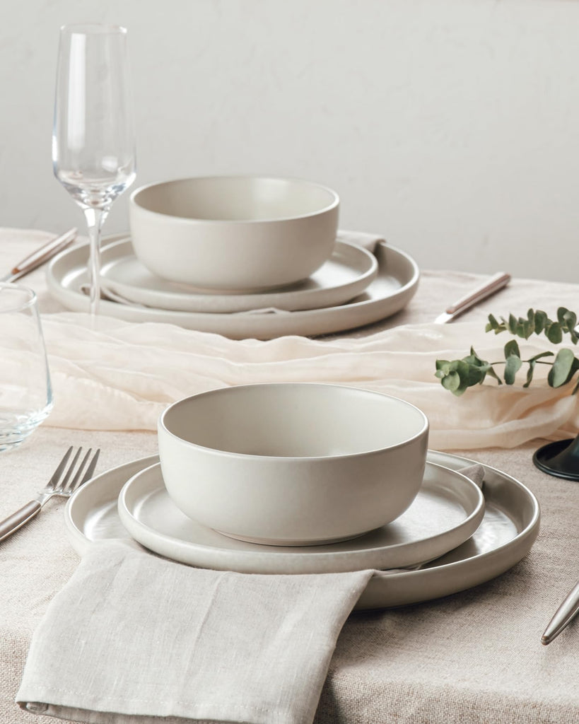 Milkyway 18-Piece Stoneware Dinnerware Set, Matte Beige White