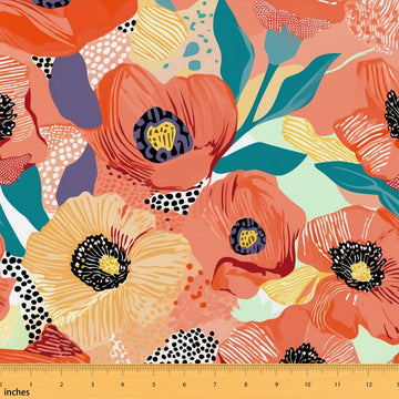 Watercolor Flowers Fabric by The Yard Pink Floral Leaves Plants Soft Polyester No Stretch Fabric for Pillow Cover DIY