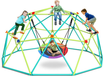 10 ft Climbing Dome Swing Set with Saucer Swing for Kids 3-12 | Jungle Gym for Kids Outdoor Backyard, Supports