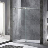 Frameless Sliding Shower Door, 56" - 60" Width, 76" Height, 3/8" (10 mm) Clear Tempered Glass, Chrome Finish