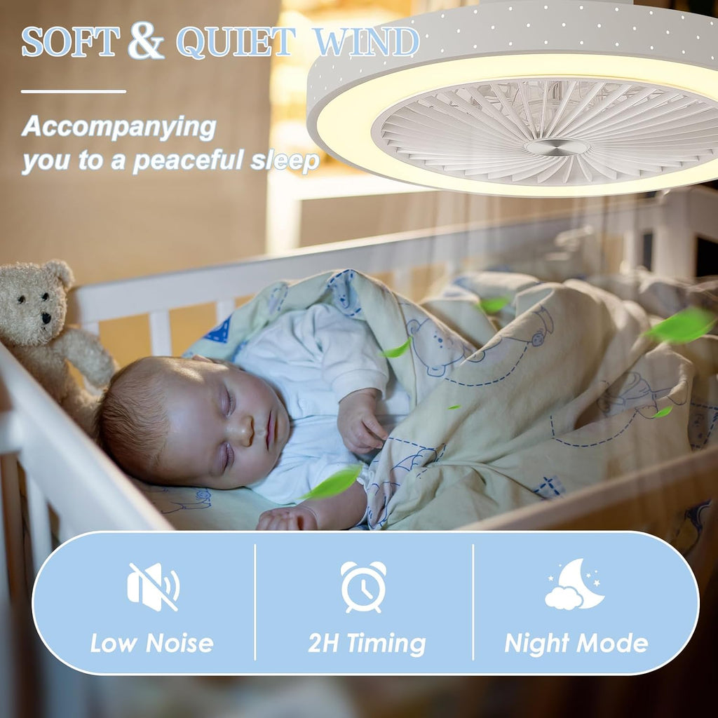 Ceiling Fan with Lights Low Profile Flush Mount Ceiling Fans with Remote Control 6 Wind Speeds Dimmable 3 - White