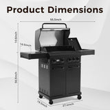 4-Burner Propane Gas Grill with Side Burner, 50,000 BTU BBQ Grill with Cast Iron Grates, Stainless Steel Griddle, and Heavy-Duty Construction for Patio and Backyard