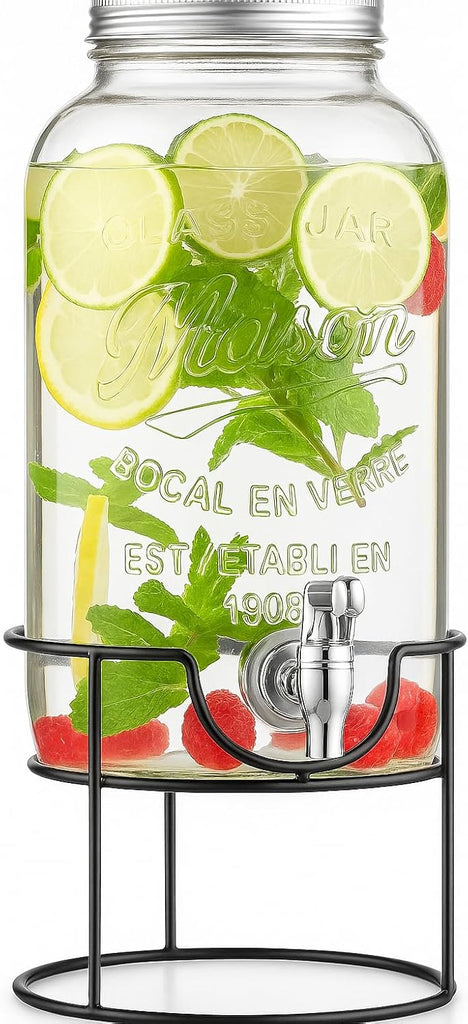 Mason Jar Drink Dispenser with Stand, 1 Gallon Glass