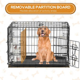 Dog Crate - 36 Inch Medium Double Door Portable Dog Cage, Metal Wire Pet Kennel with Secure Lock, Leak-Proof Pan Tray