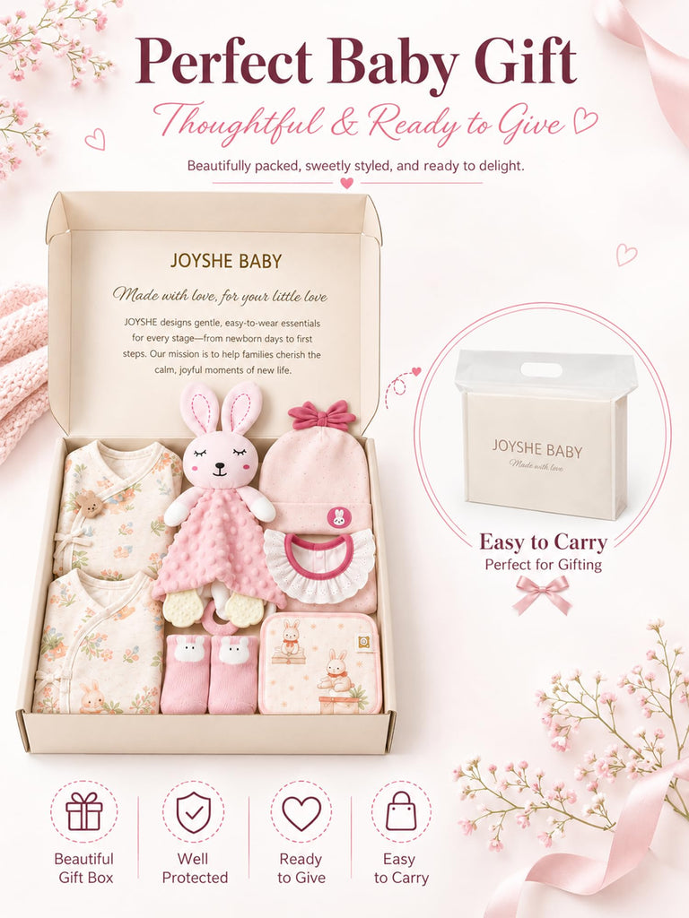 Newborn Baby Girl Gift Set, 8-Piece Layette Gift Box