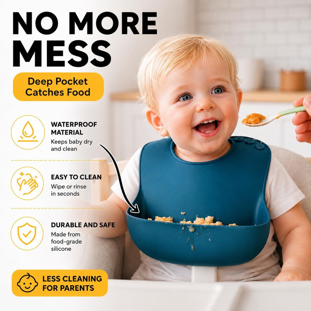 Silicone Bibs 3 Pack AND 5 Pack, Waterproof Toddler Bibs, BPA-Free with Food Catcher Pocket, 6-36 Months