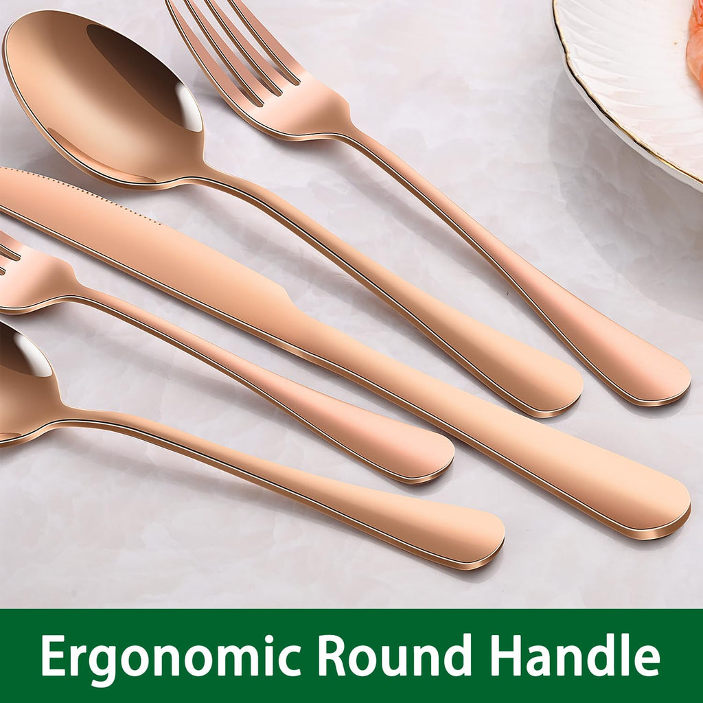 Rose Gold 30-Piece Flatware Sets Service For 6,Pink Silverware Set Includes Knife Spoon And Forks Eating Utensils