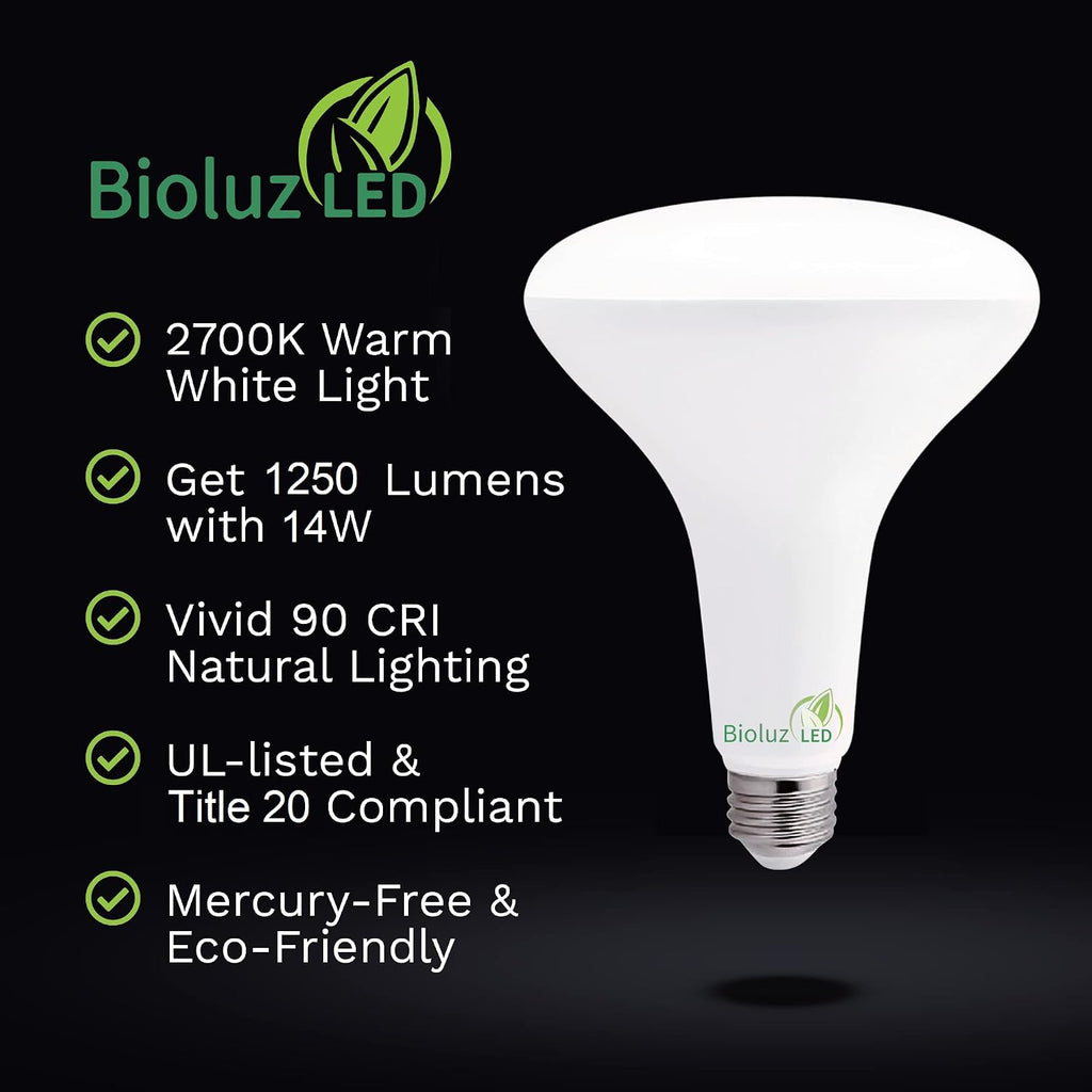 4 Pack LED Light Bulb BR40 Light Bulbs 2700K Warm White 90 CRI Dimmable UL-Listed CEC Title 20 Compliant 1250 Lumen