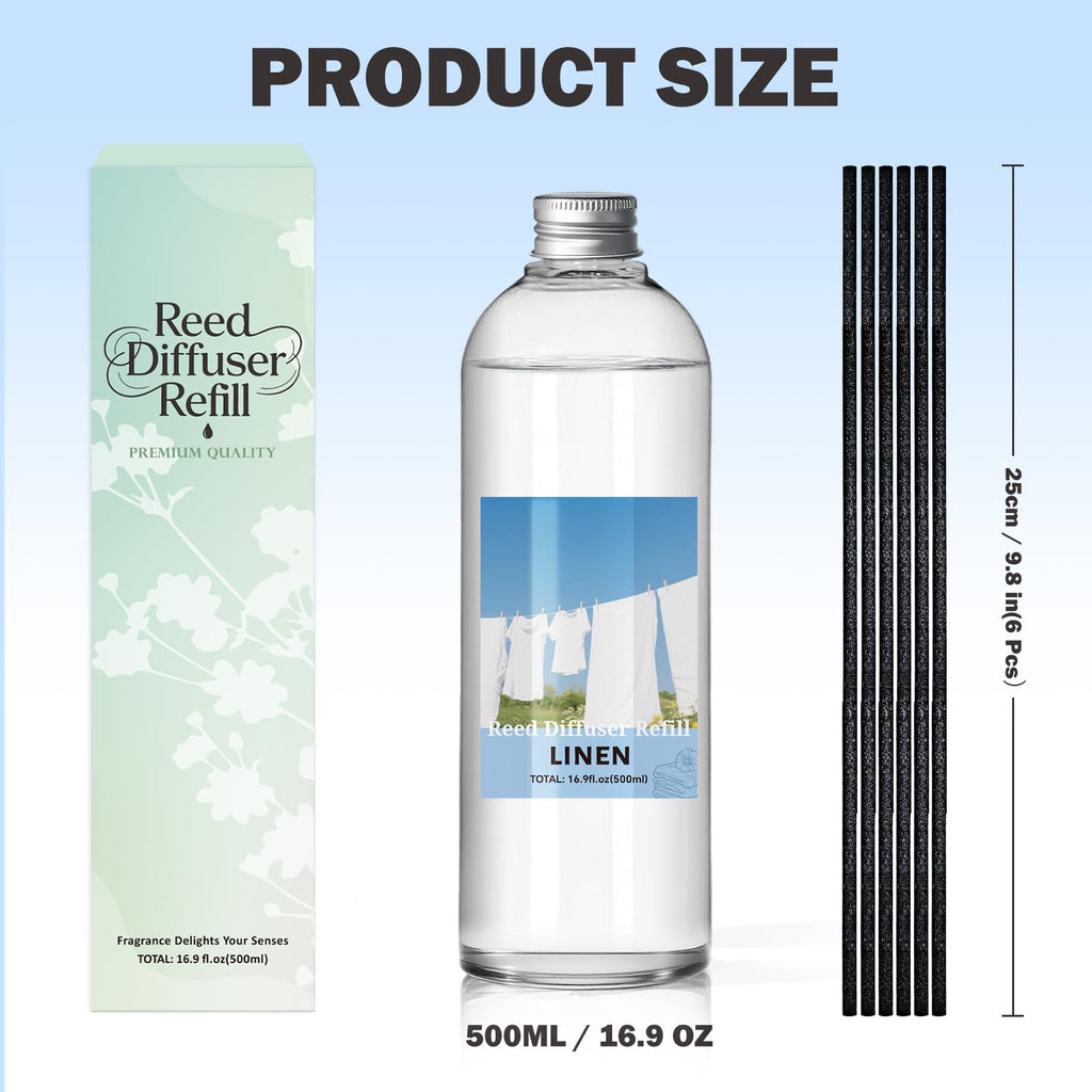 Linen Diffuser Reed Diffuser Oil Refill, 16.9 FL OZ & 6 Sticks