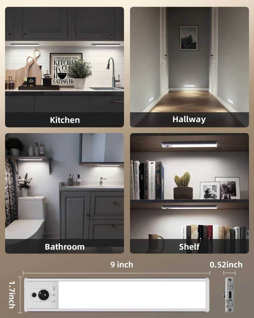 Under Cabinet Lighting with Charging Station, 2400mAh Motion Sensor Light, LED Coutner Lights Wireless
