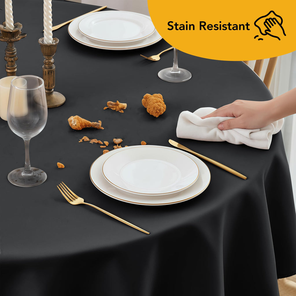 6-Pack Black Round Tablecloths, 120 in, for 5-6 Ft Round Tables